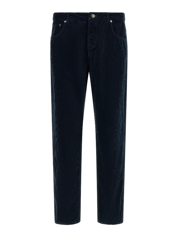 Blue Cotton Casual Pants