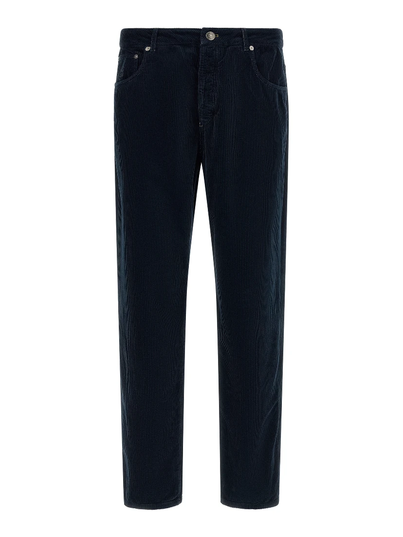 Blue Cotton Casual Pants
