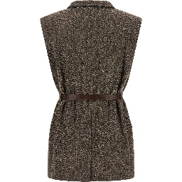 Brown Virgin Wool Sleeveless Jacket