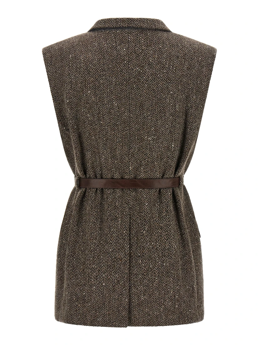 Brown Virgin Wool Sleeveless Jacket