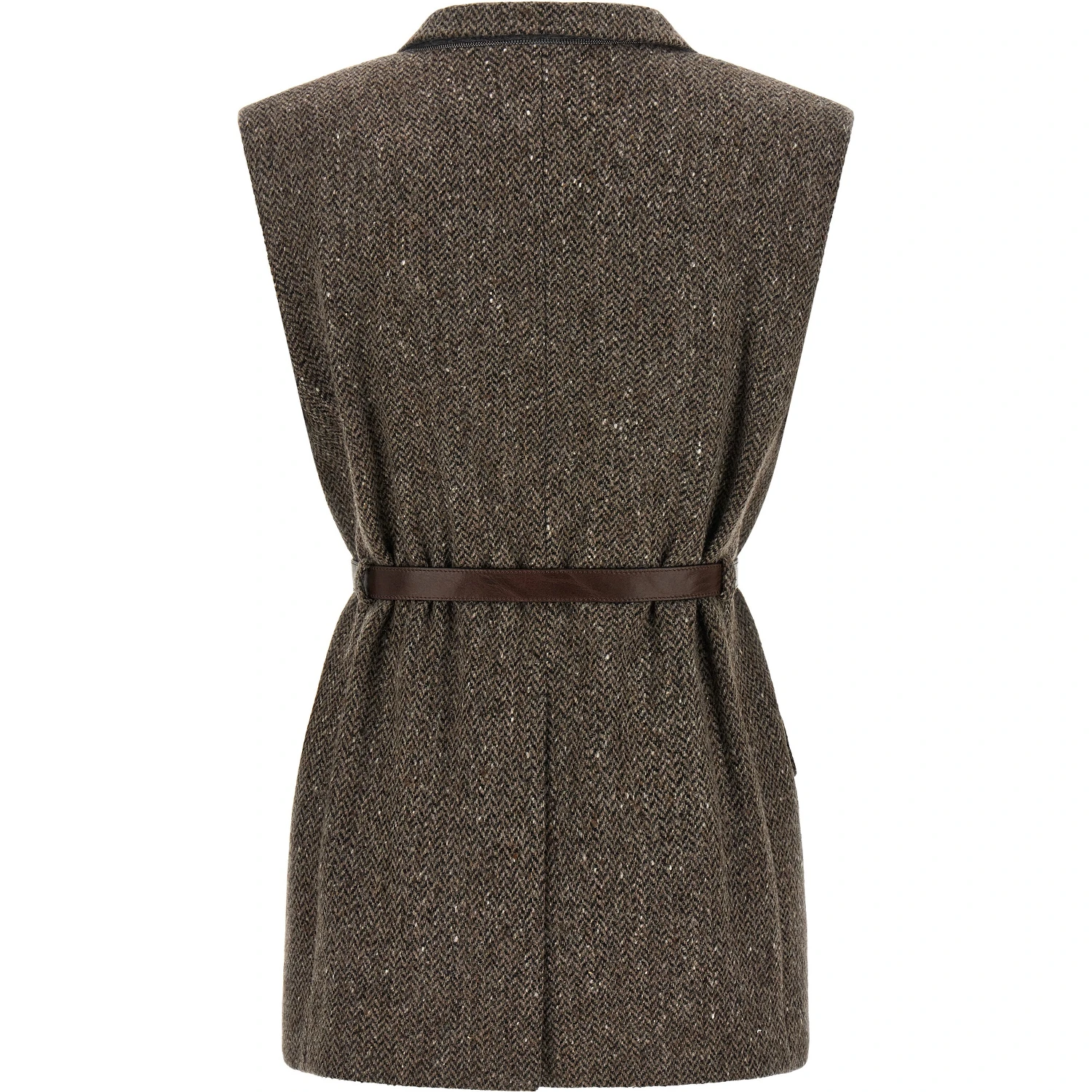 Brown Virgin Wool Sleeveless Jacket