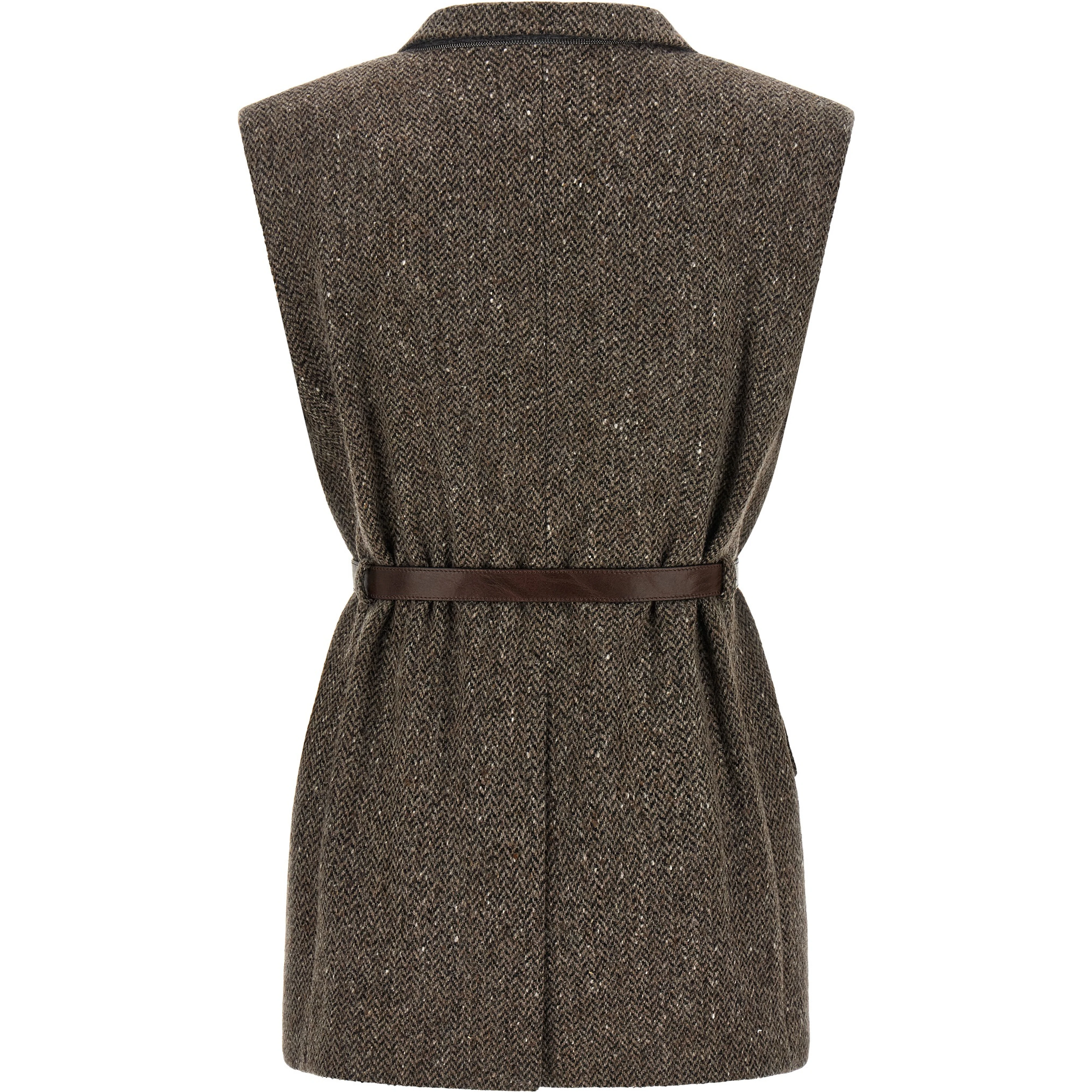 Brown Virgin Wool Sleeveless Jacket