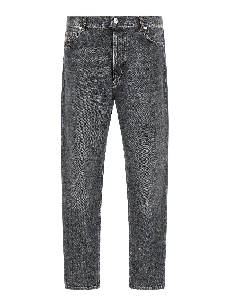 Gray Cotton Straight-Leg Jeans