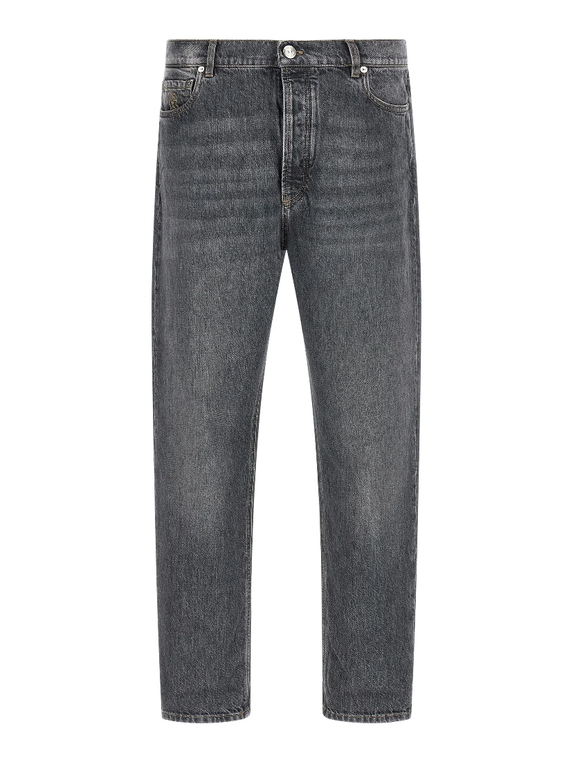 Gray Cotton Straight-Leg Jeans
