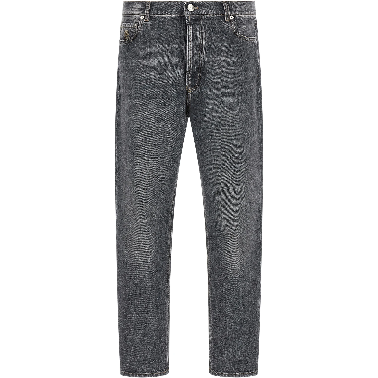 Gray Cotton Straight-Leg Jeans