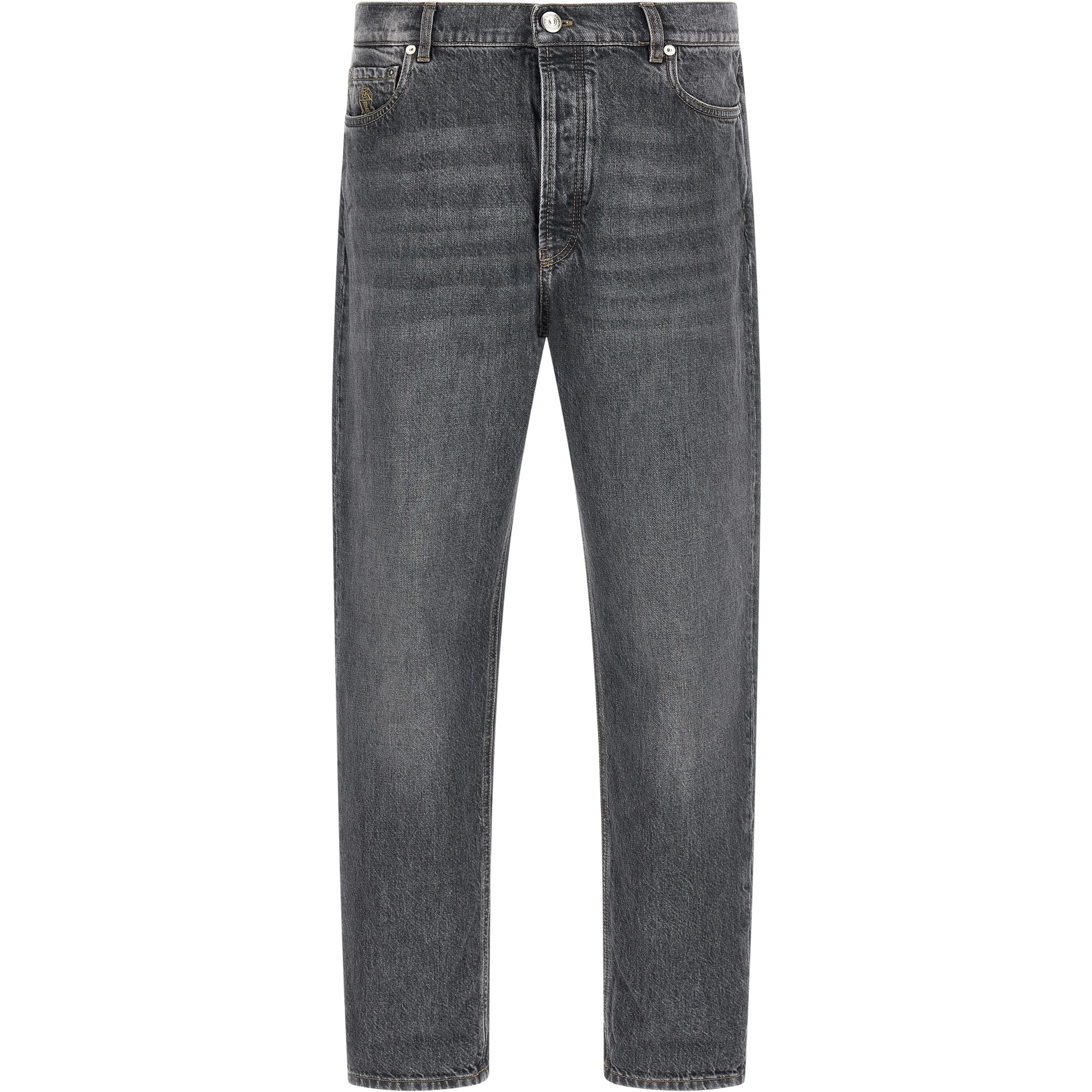 Gray Cotton Straight-Leg Jeans