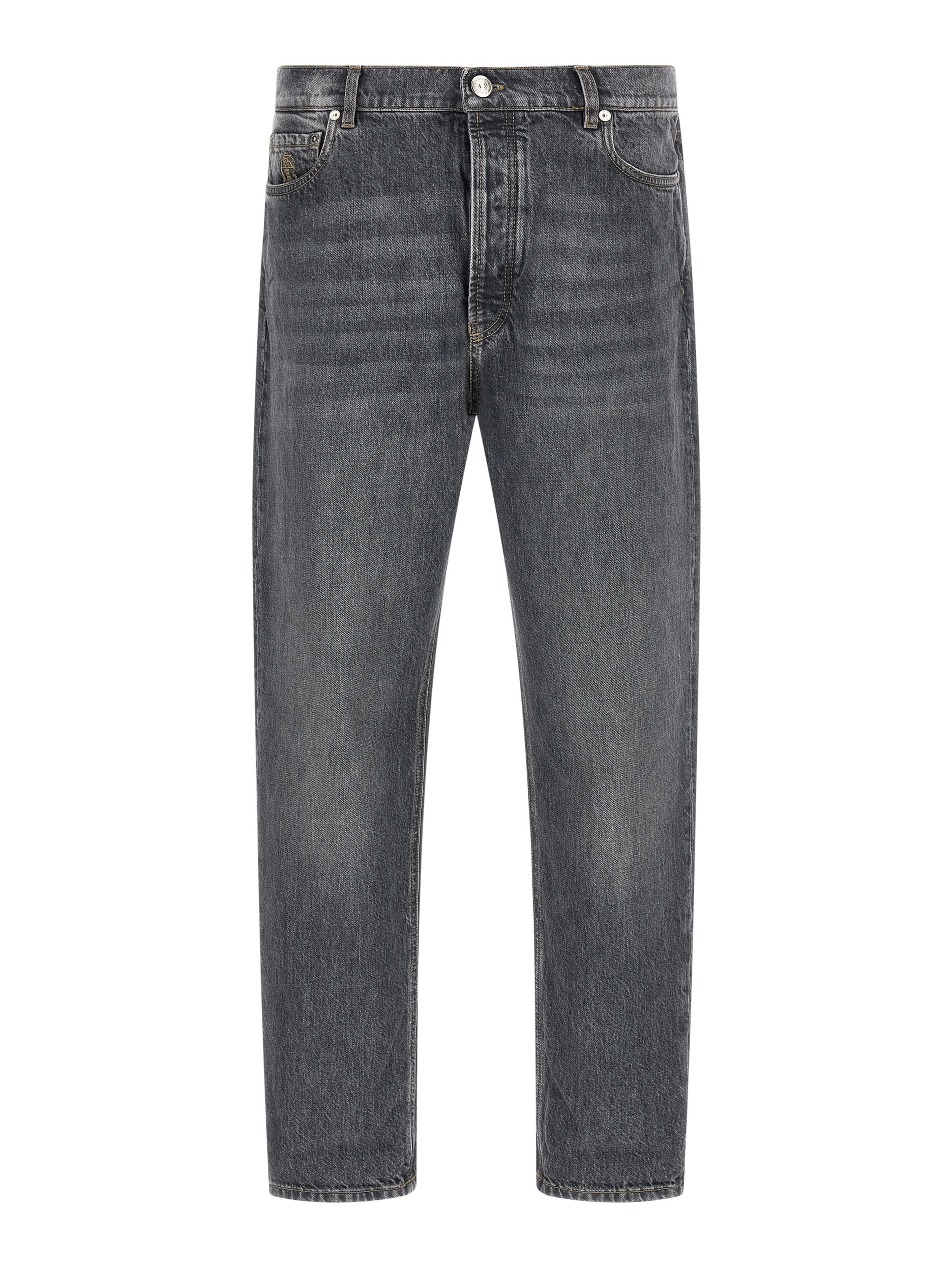 Gray Cotton Straight-Leg Jeans