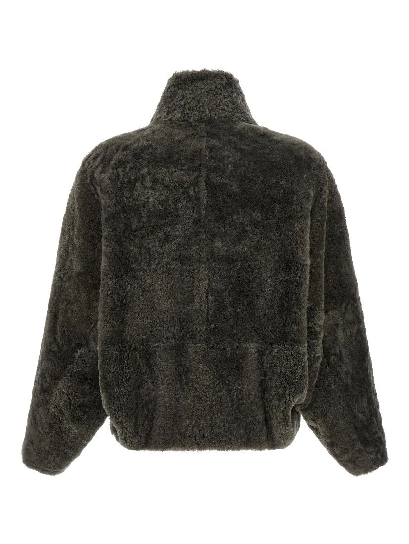 Gray Lamb Leather Full-Length Jacket