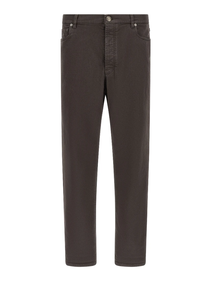 Brown Cotton Straight-Leg Jeans