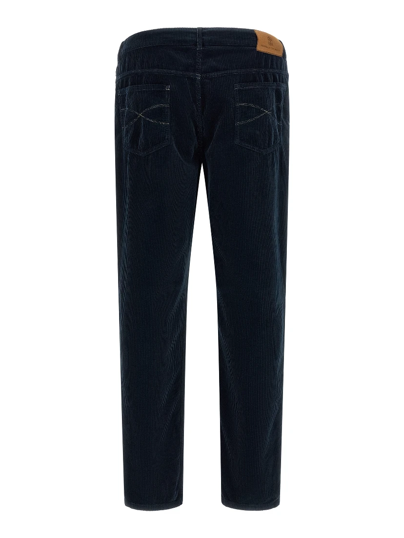 Blue Cotton Casual Pants