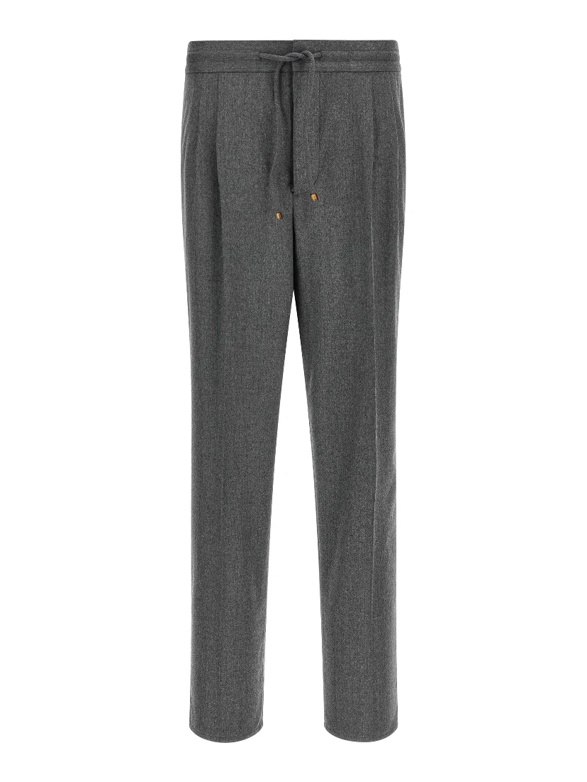 Gray Virgin Wool Casual Pants