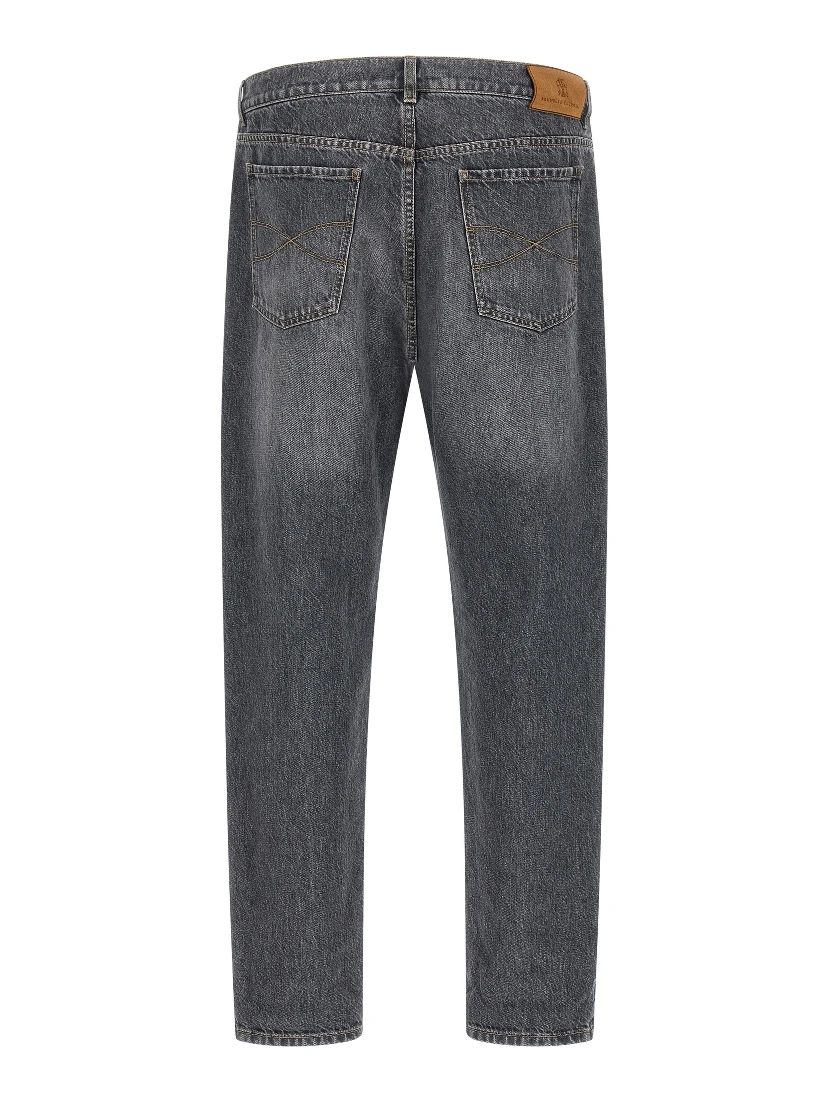 Gray Cotton Straight-Leg Jeans