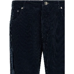 Blue Cotton Casual Pants