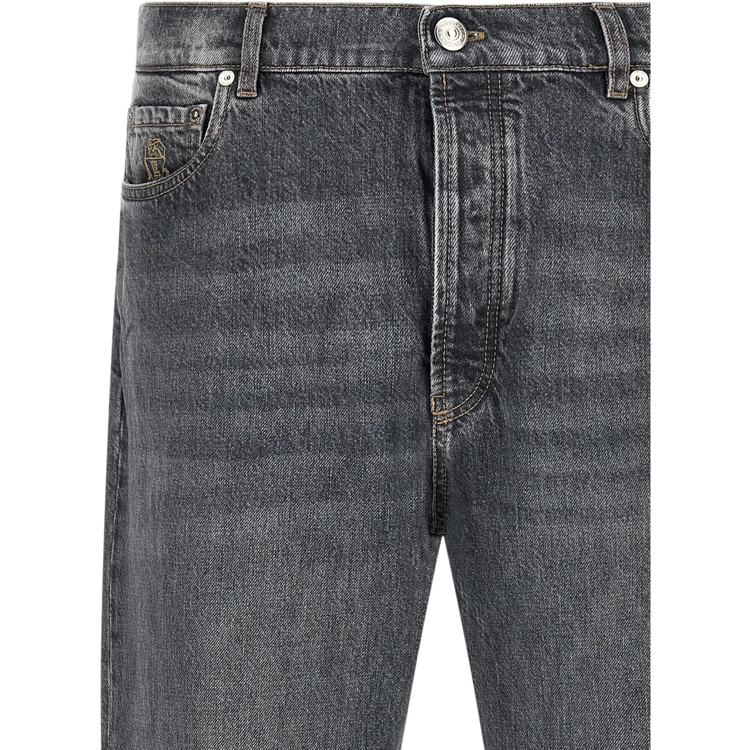 Gray Cotton Straight-Leg Jeans