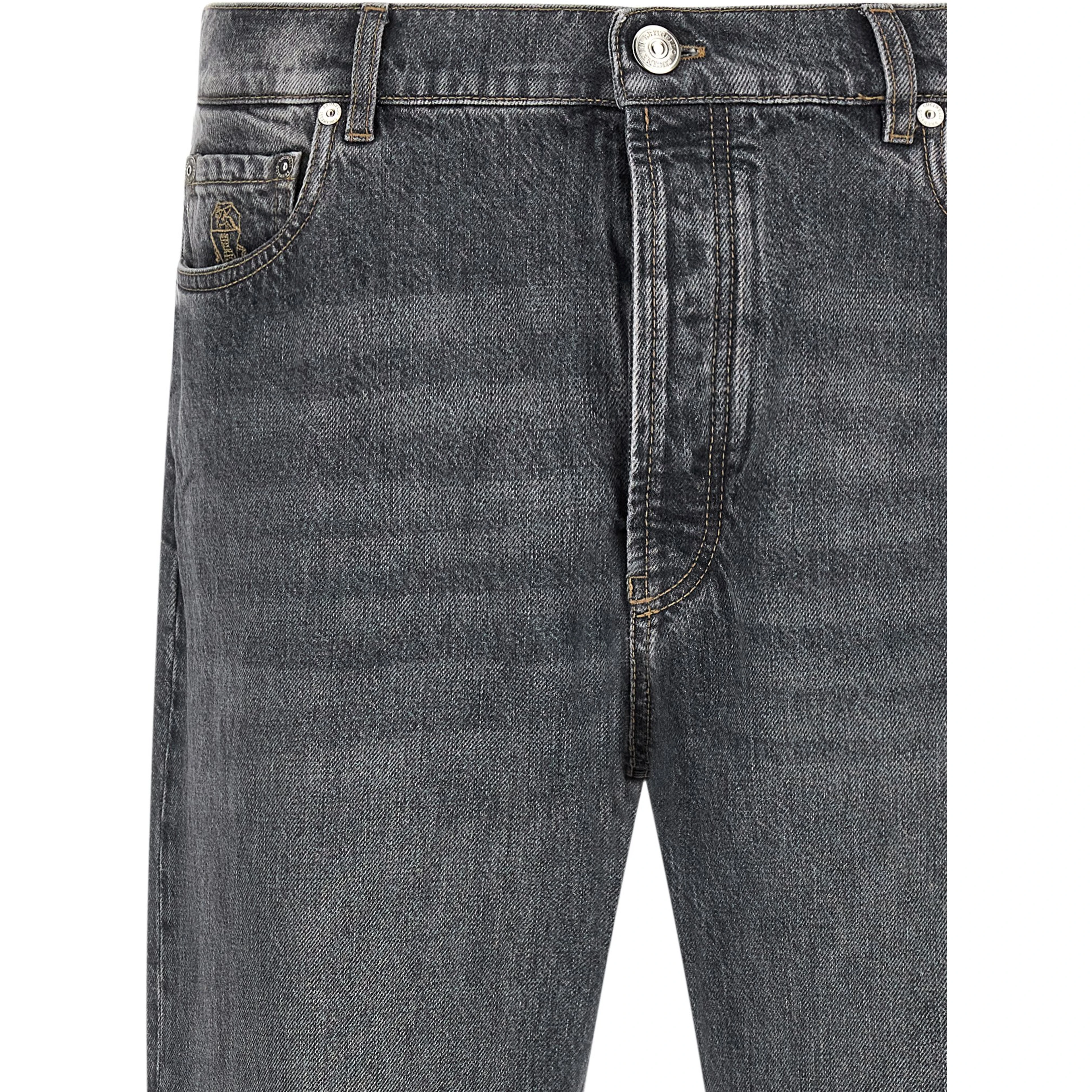 Gray Cotton Straight-Leg Jeans