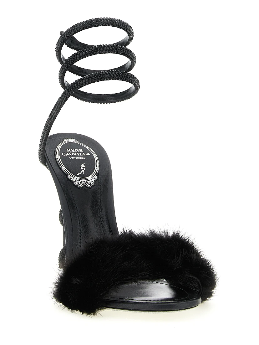 Black Leather Stiletto Heel Sandals