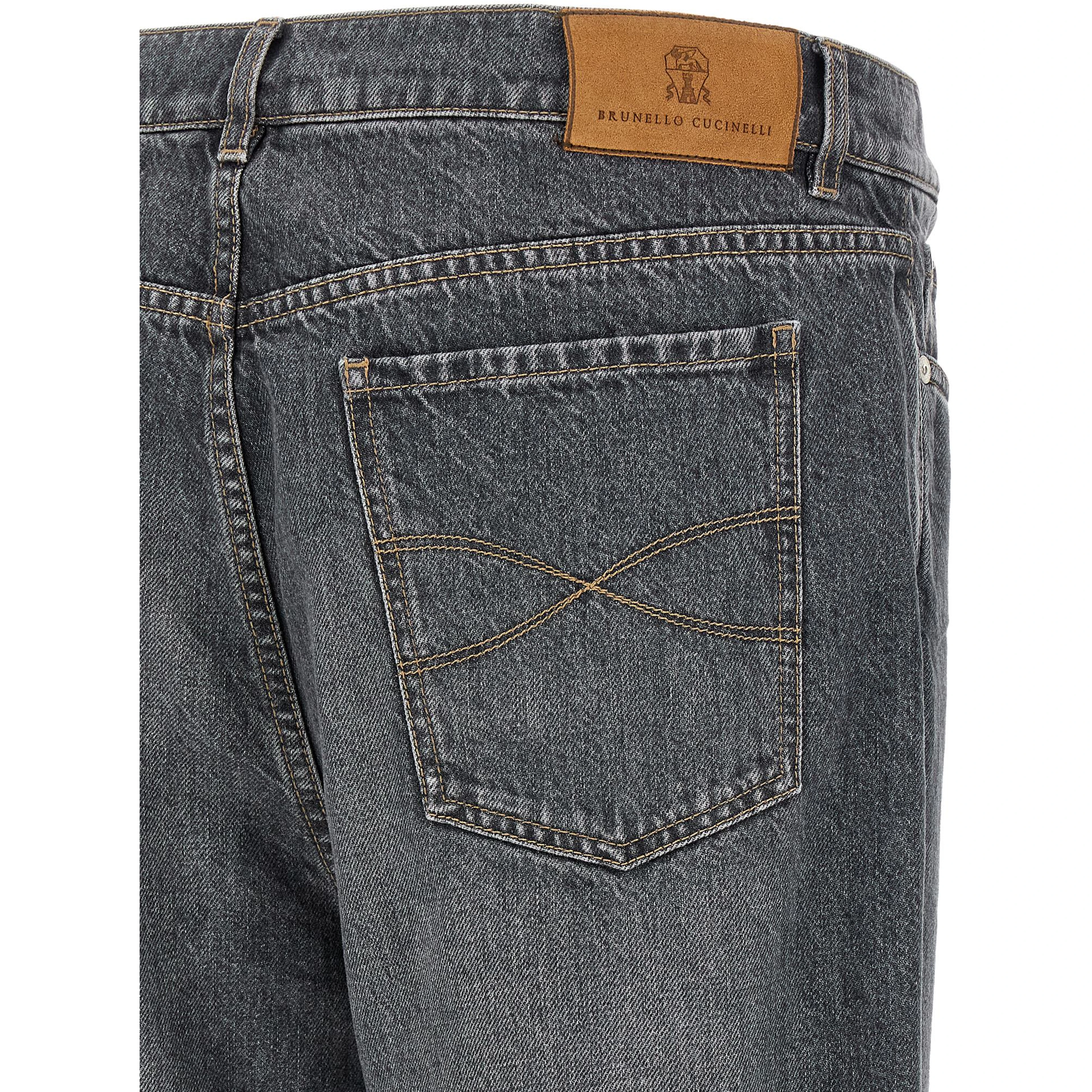 Gray Cotton Straight-Leg Jeans