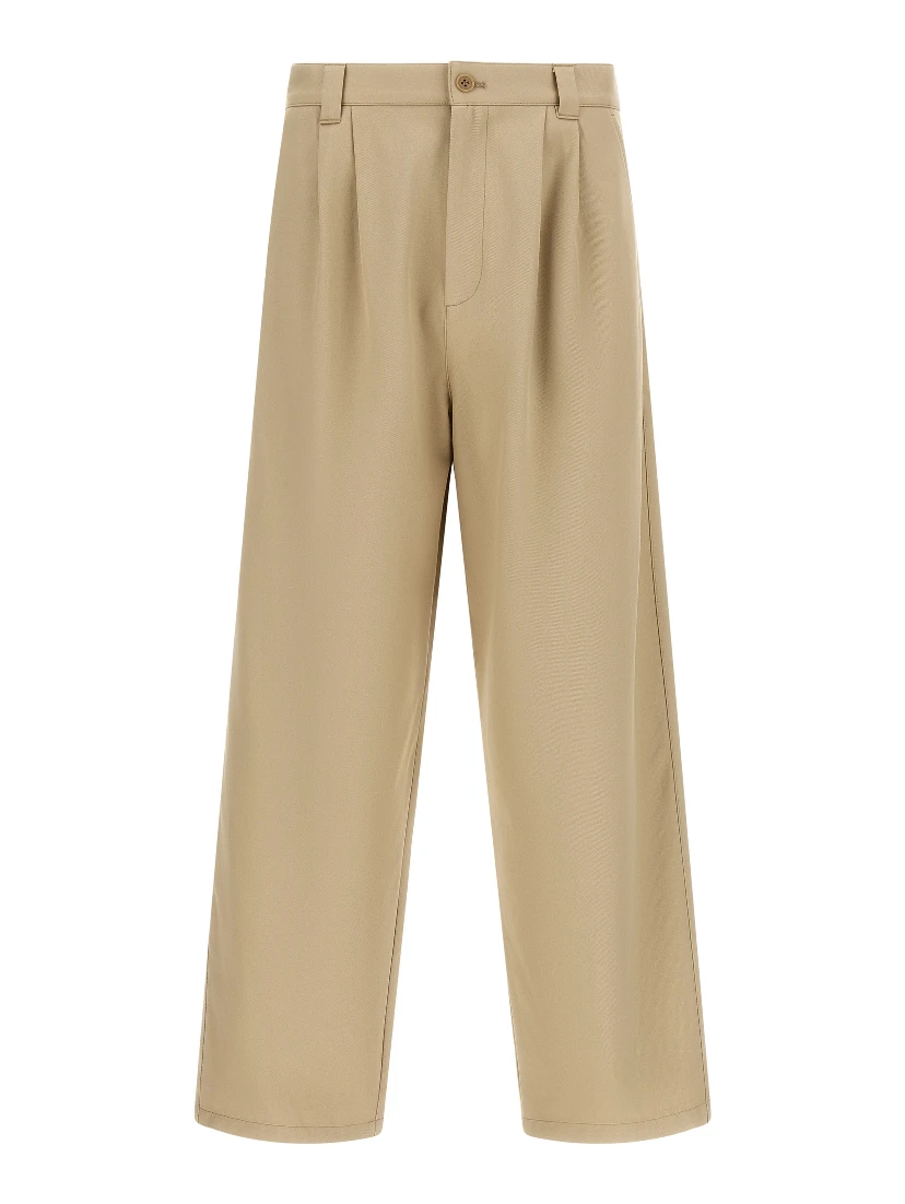 Beige Cotton Casual Pants