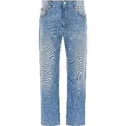 Blue Cotton Straight-Leg Jeans