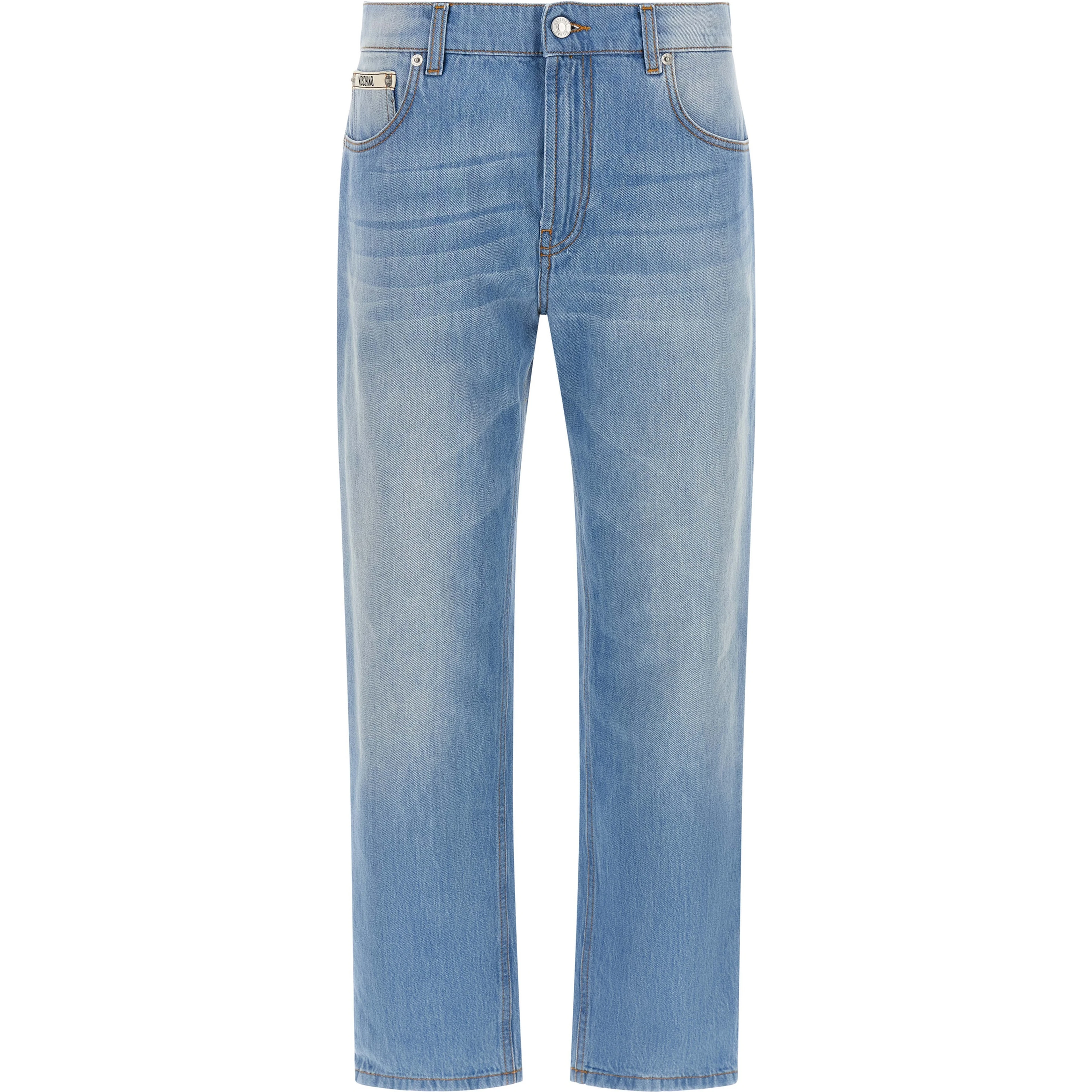 Blue Cotton Straight-Leg Jeans