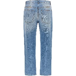 Blue Cotton Straight-Leg Jeans