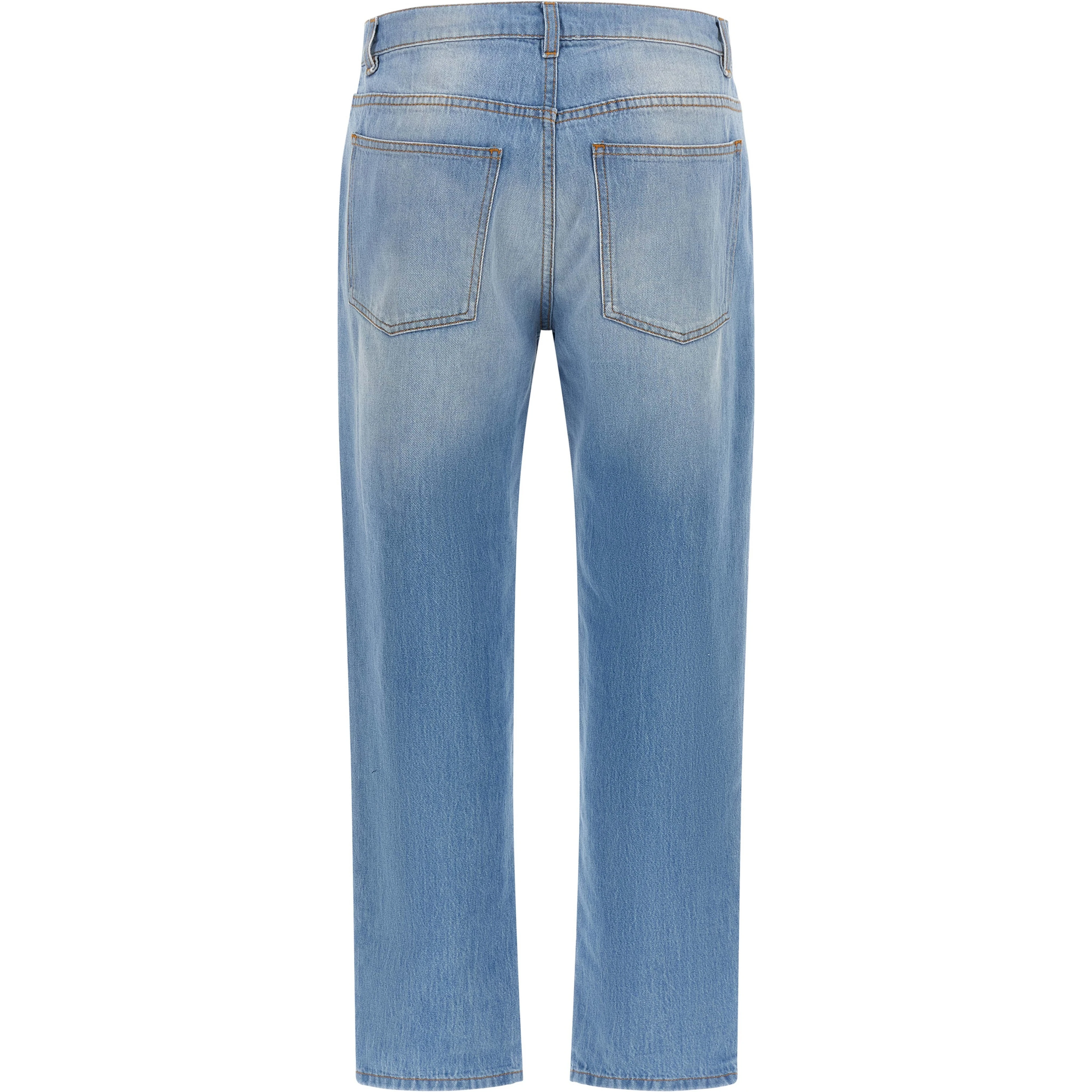 Blue Cotton Straight-Leg Jeans