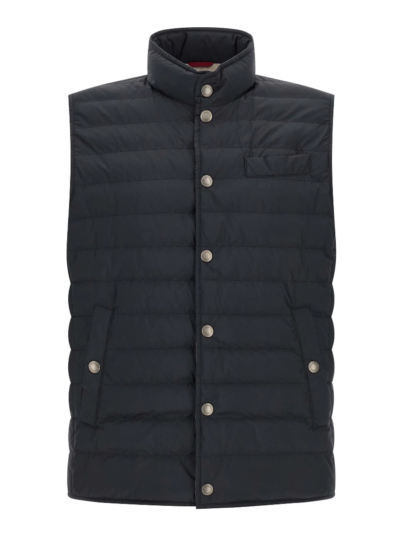 Blue Polyester Sleeveless Jacket