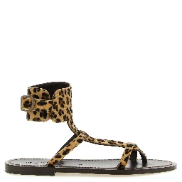 Brown Cowhide Flat Sandals
