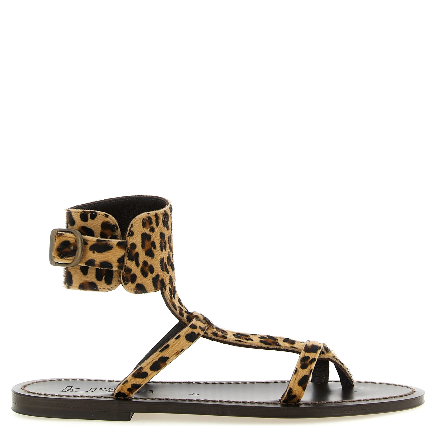 Brown Cowhide Flat Sandals