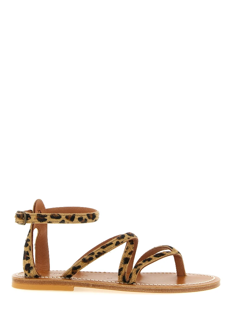 Brown Cowhide Flat Sandals