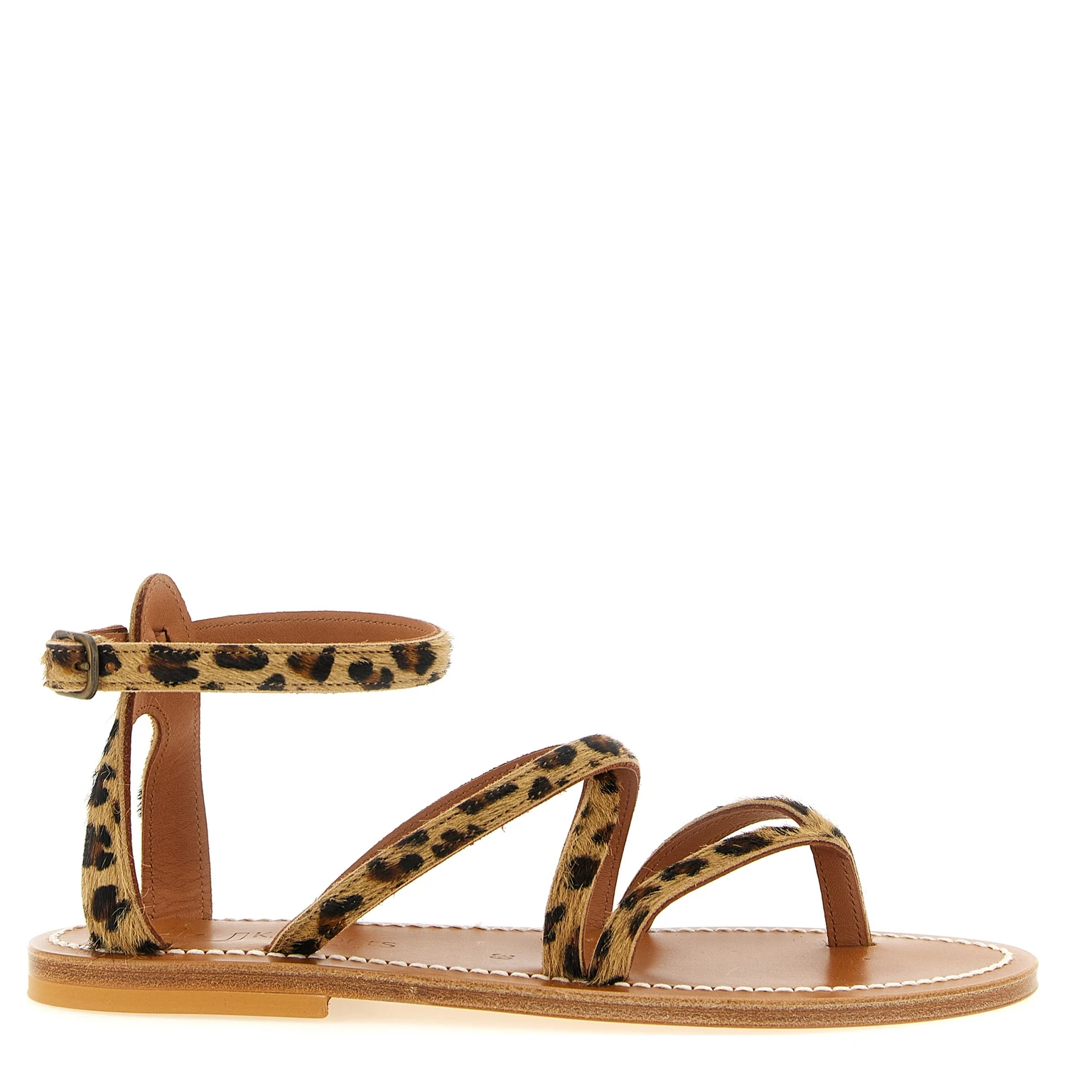 Brown Cowhide Flat Sandals