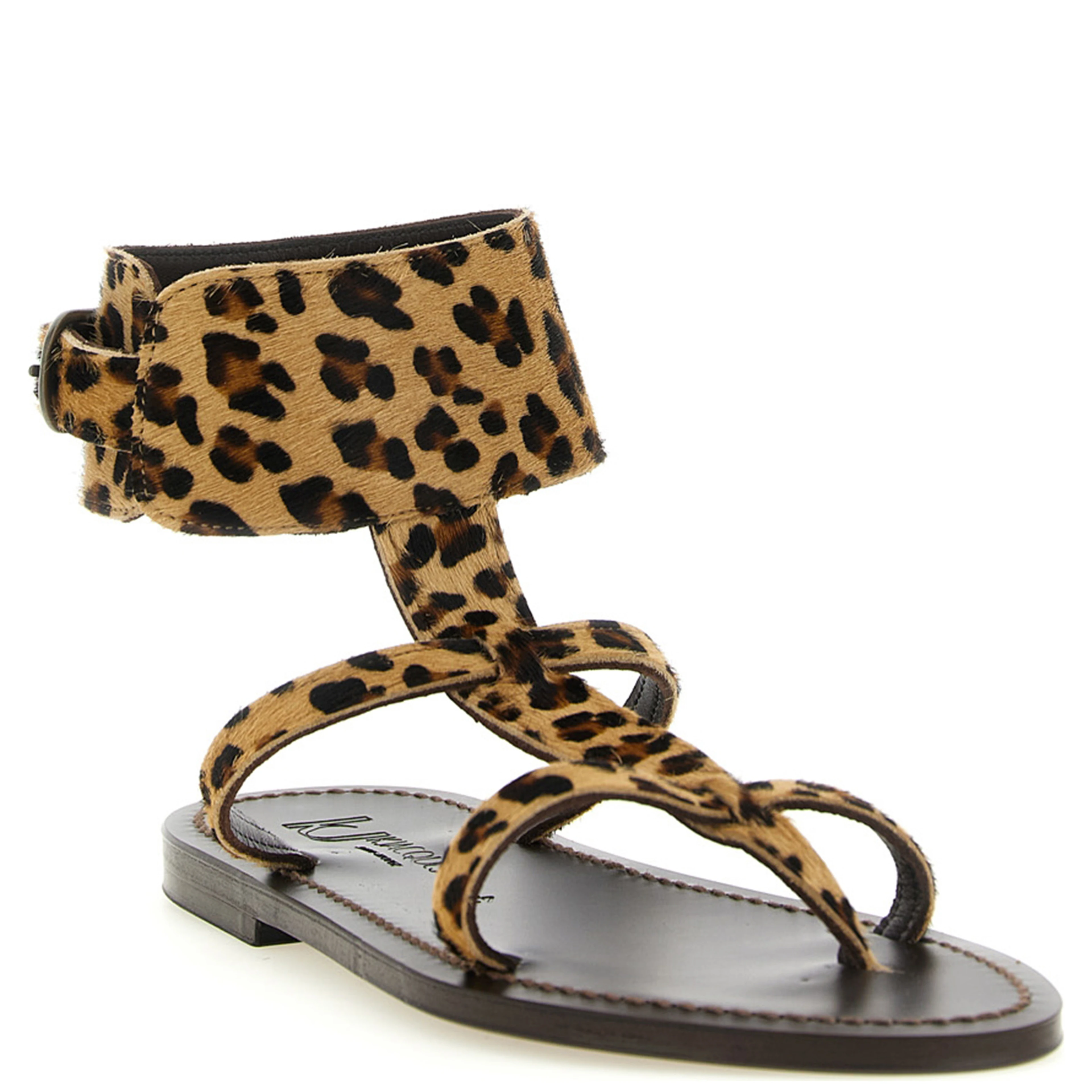 Brown Cowhide Flat Sandals