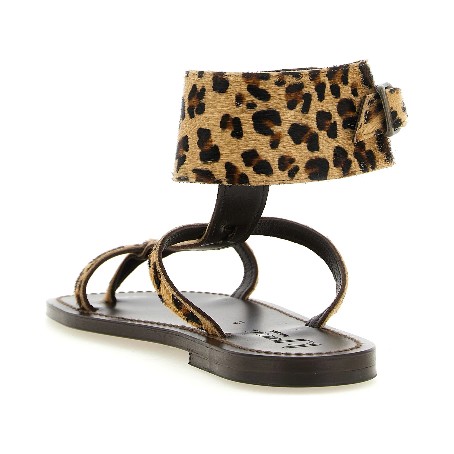 Brown Cowhide Flat Sandals
