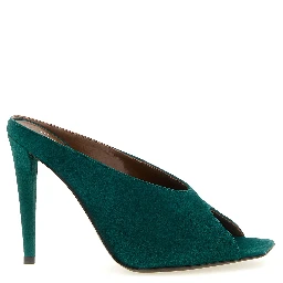 Bicolor Suede Leather Stiletto Heel Sandals