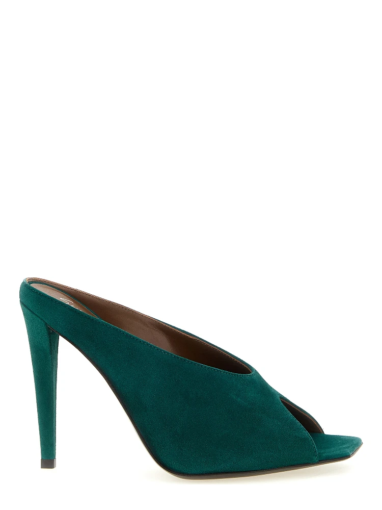 Bicolor Suede Leather Stiletto Heel Sandals