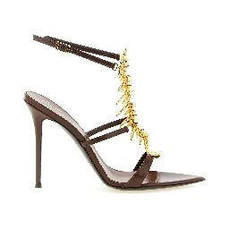 Brown Lamb Leather Stiletto Heel Sandals