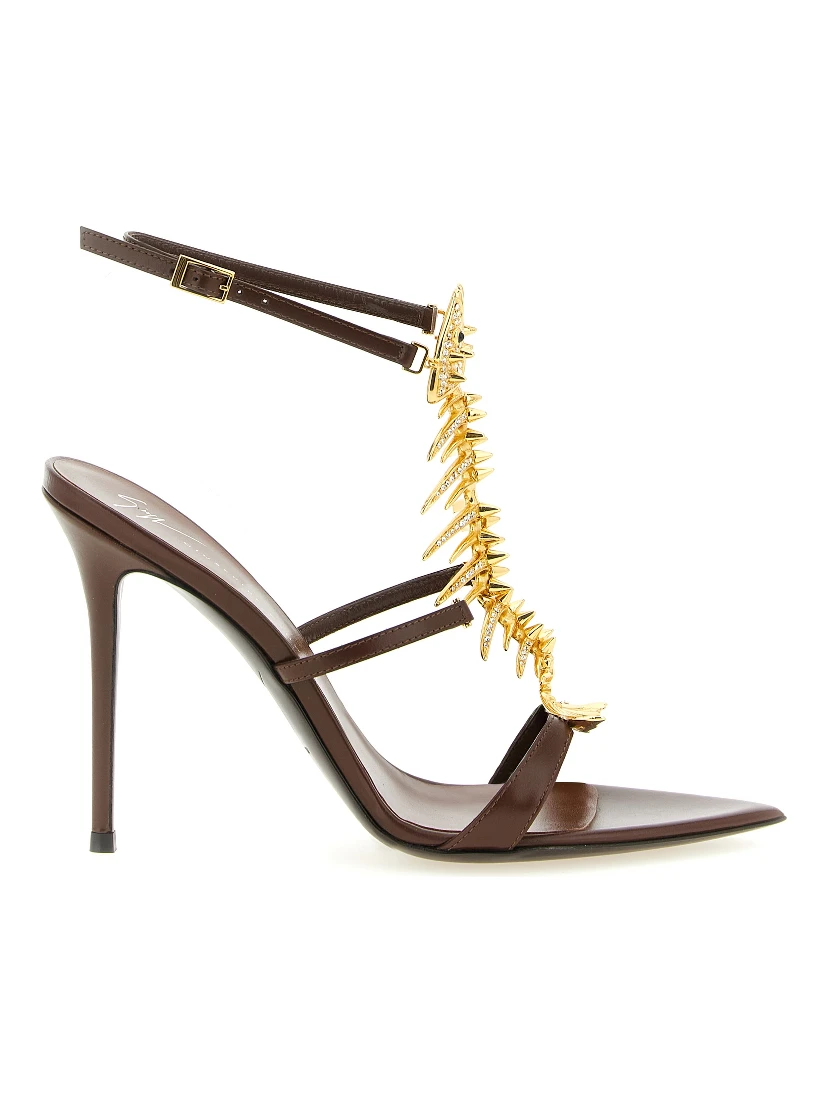 Brown Lamb Leather Stiletto Heel Sandals