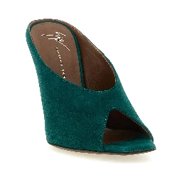 Bicolor Suede Leather Stiletto Heel Sandals