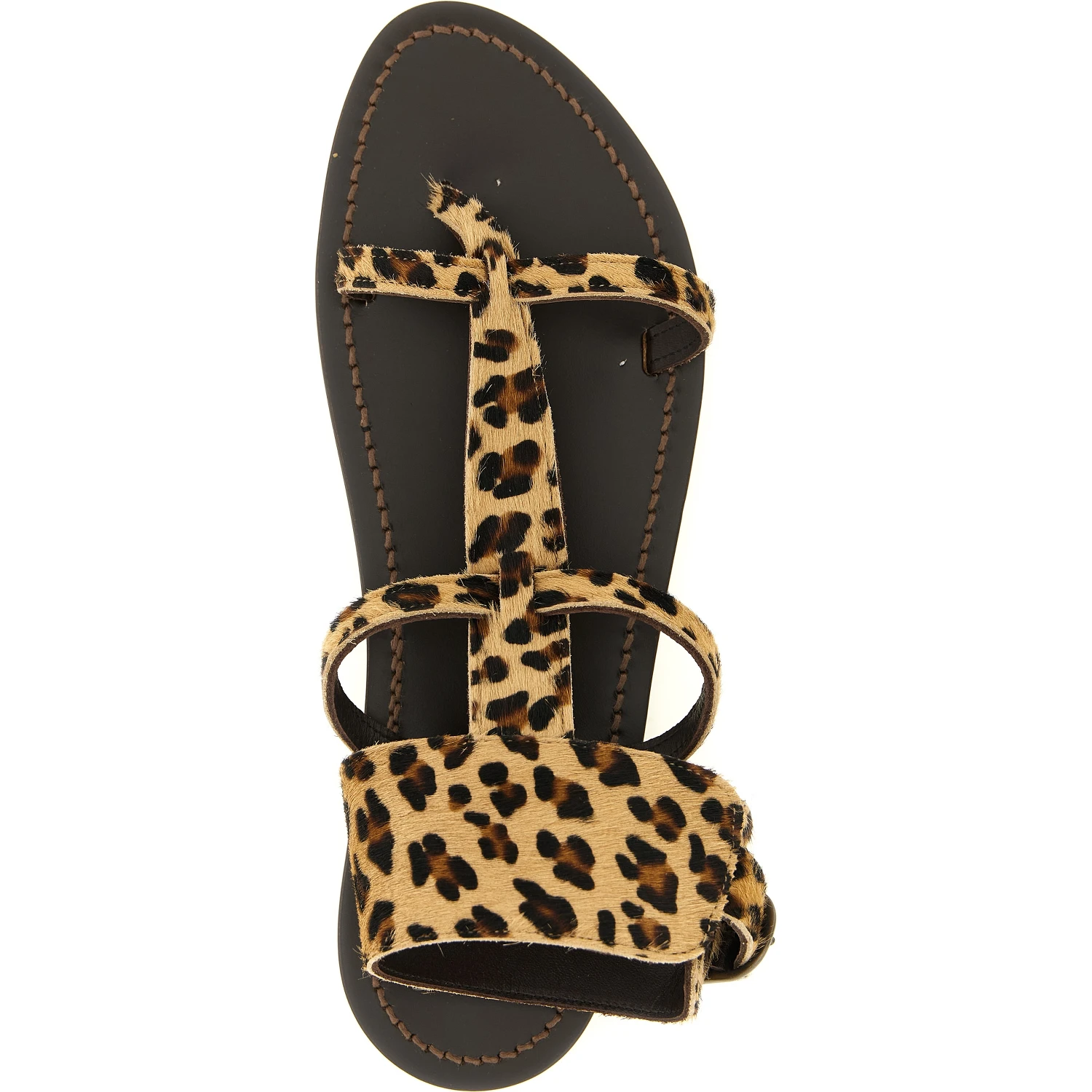 Brown Cowhide Flat Sandals