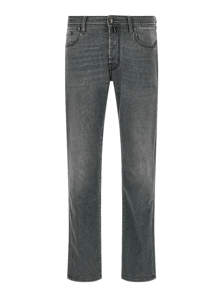 Gray Cotton Slim Fit Jeans