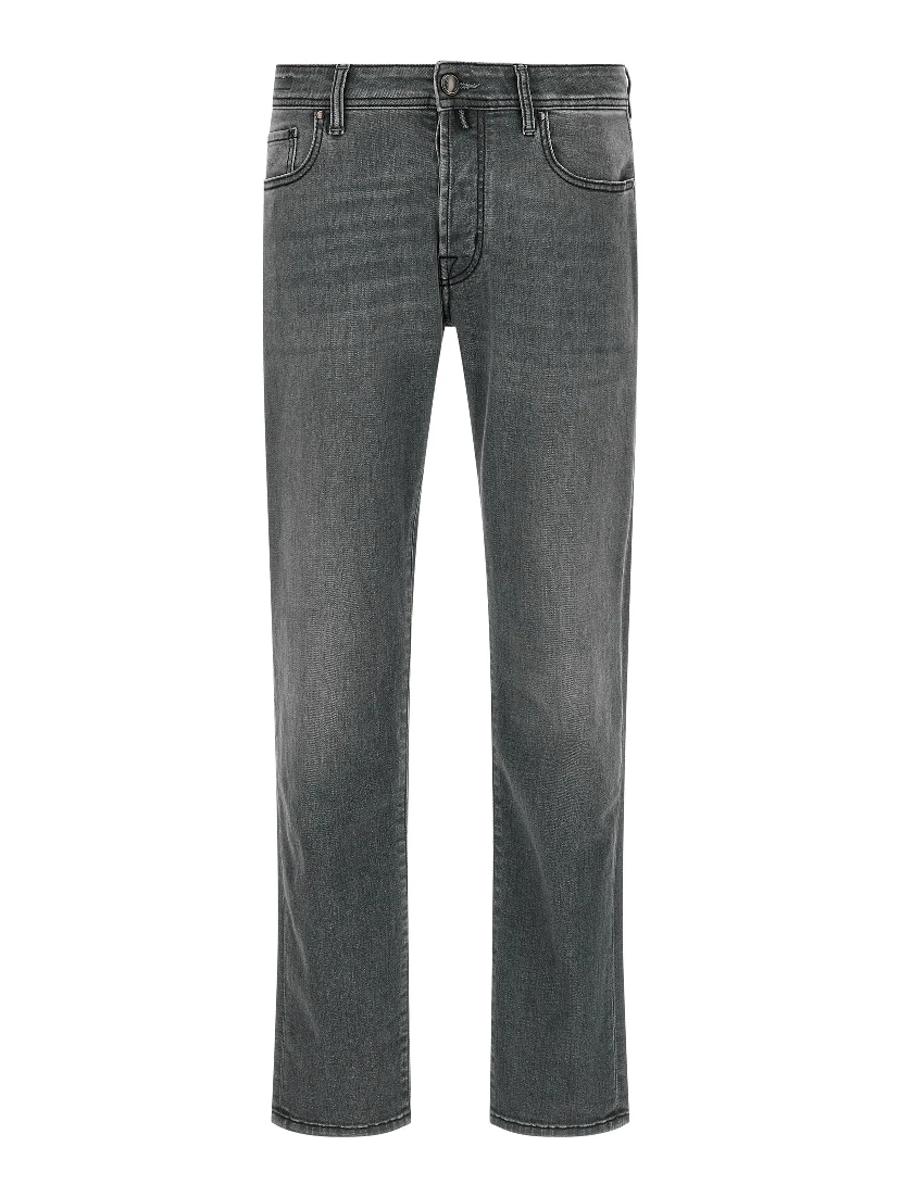 Gray Cotton Slim Fit Jeans