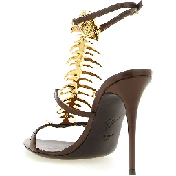 Brown Lamb Leather Stiletto Heel Sandals