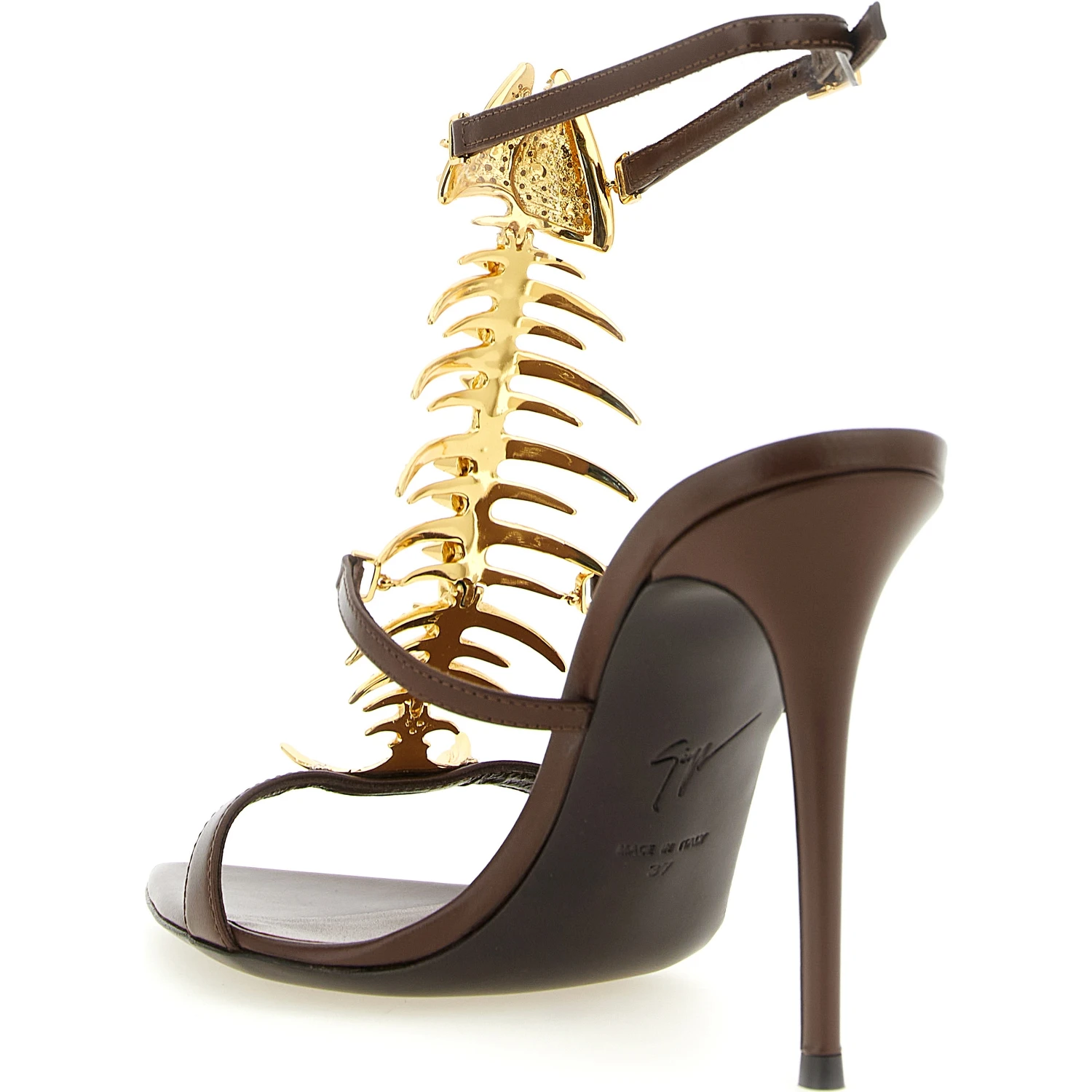 Brown Lamb Leather Stiletto Heel Sandals