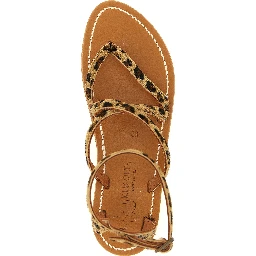 Brown Cowhide Flat Sandals