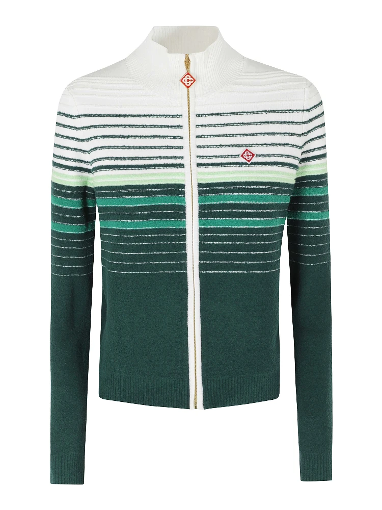 BOUCLE STRIPE ZIP UP CARDIGAN