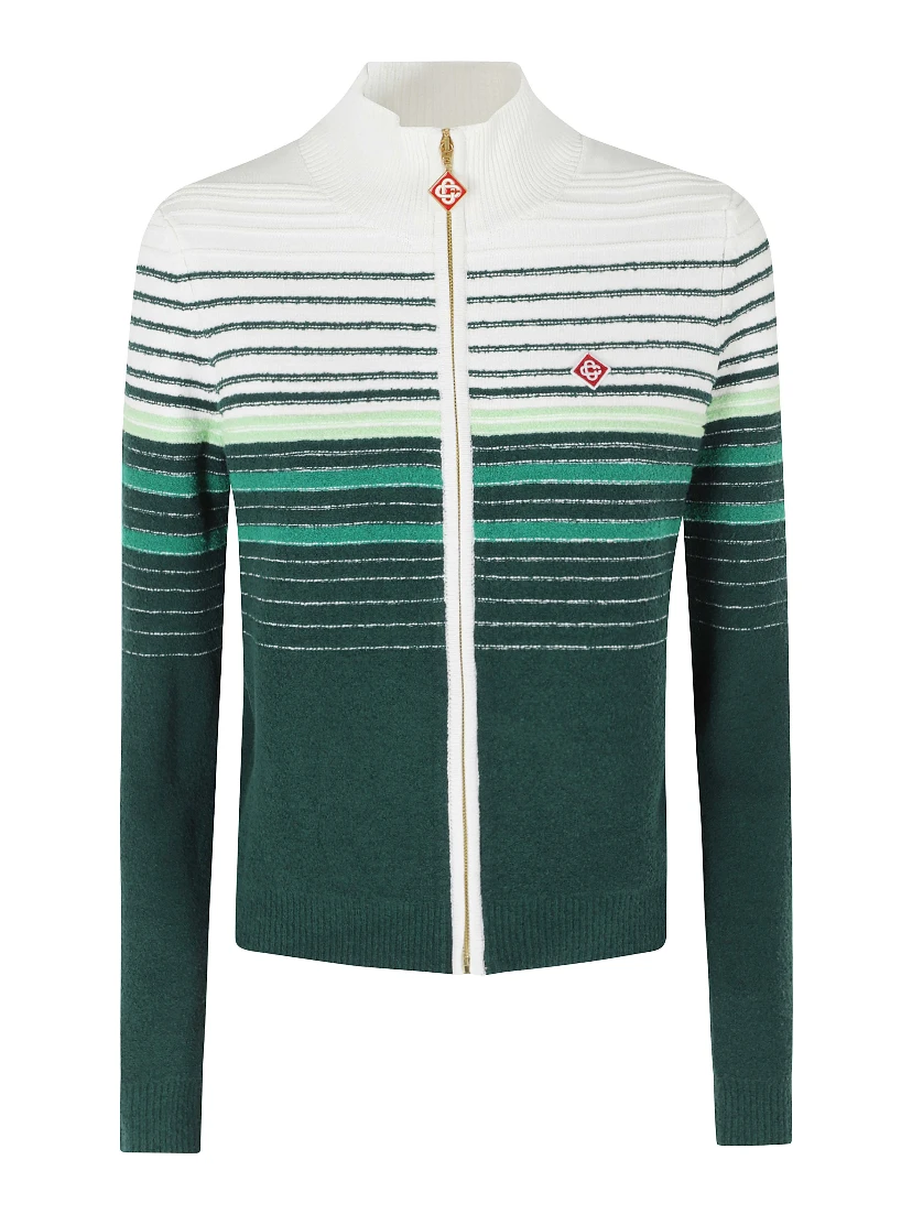 BOUCLE STRIPE ZIP UP CARDIGAN