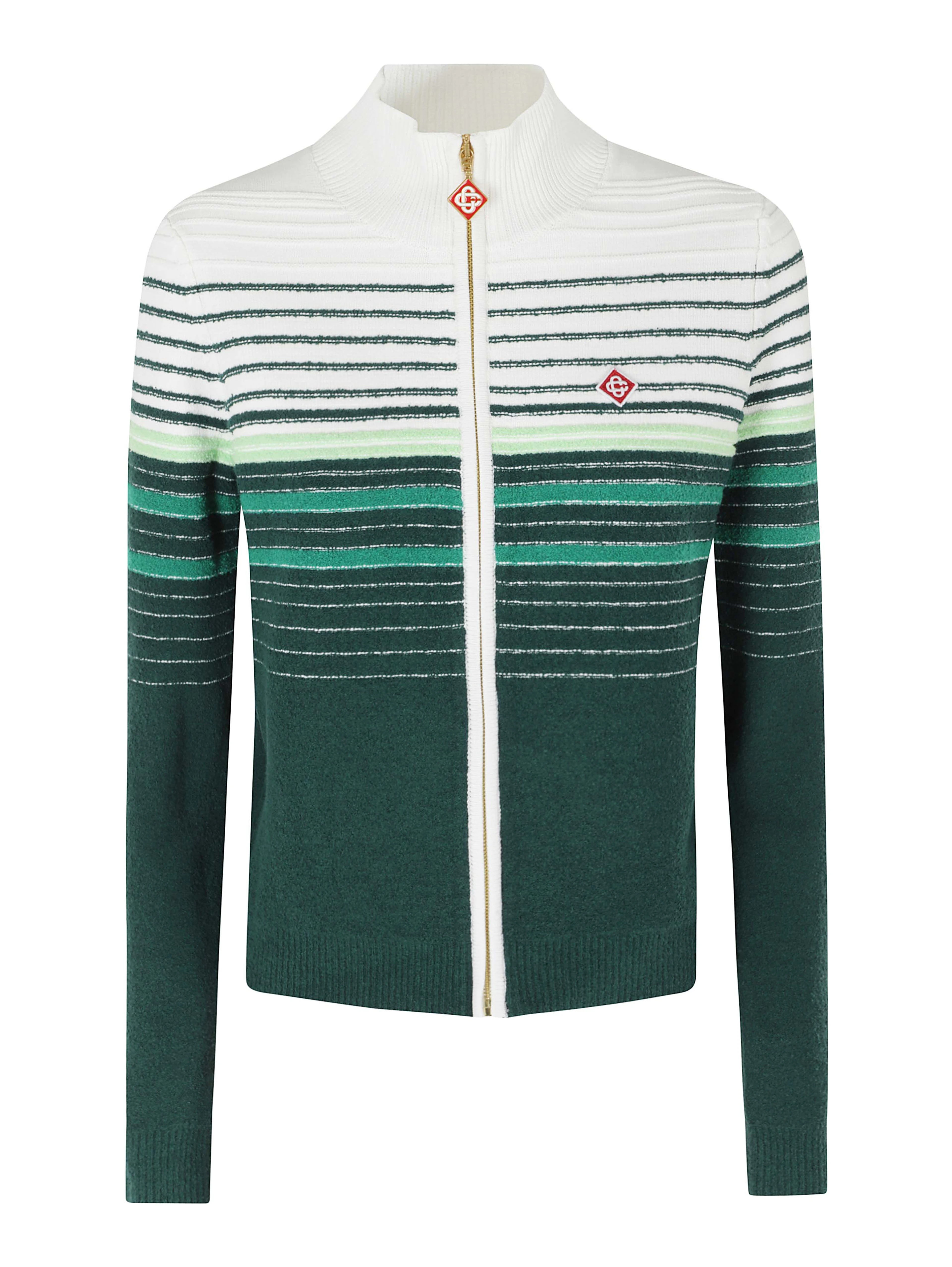 BOUCLE STRIPE ZIP UP CARDIGAN