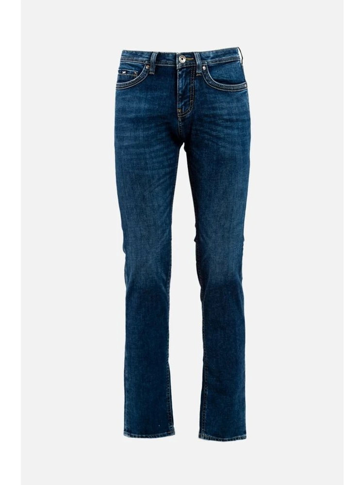Blue Cotton Straight-Leg Jeans