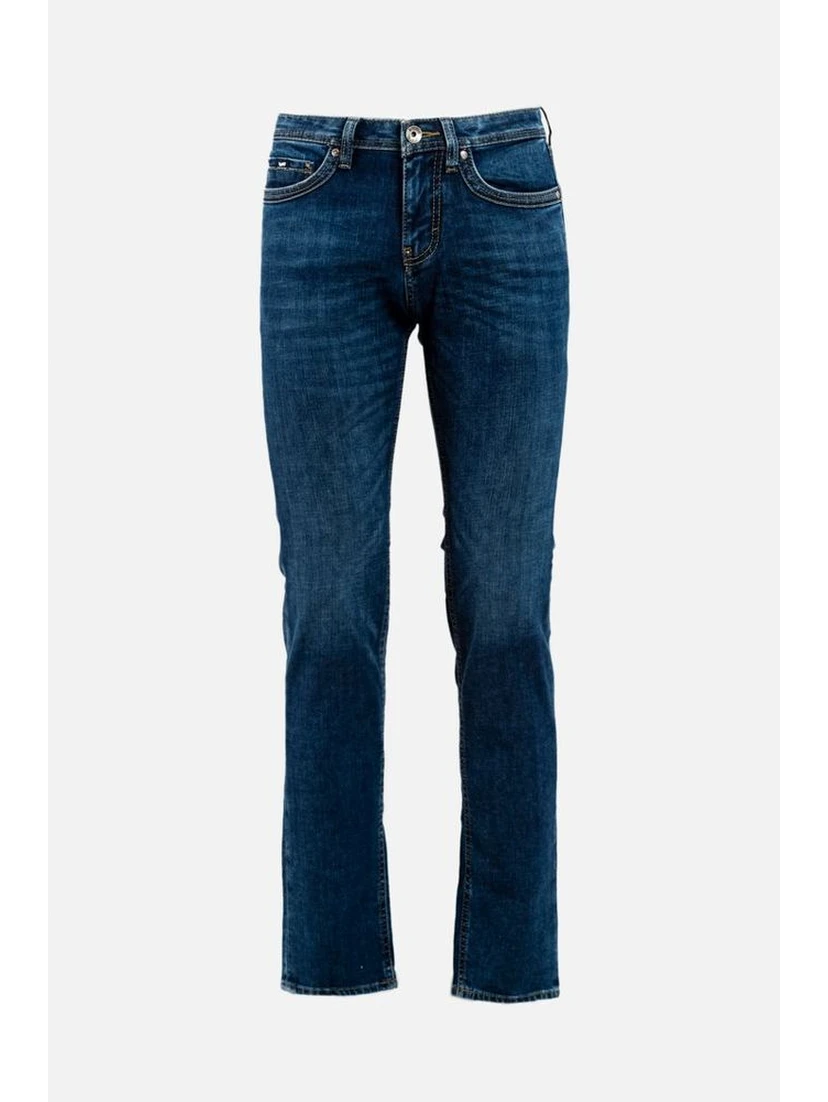 Blue Cotton Straight-Leg Jeans