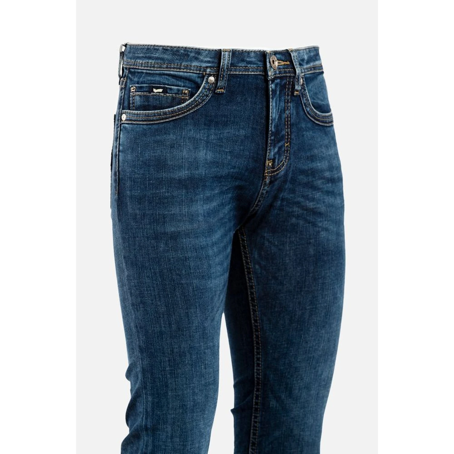 Blue Cotton Straight-Leg Jeans